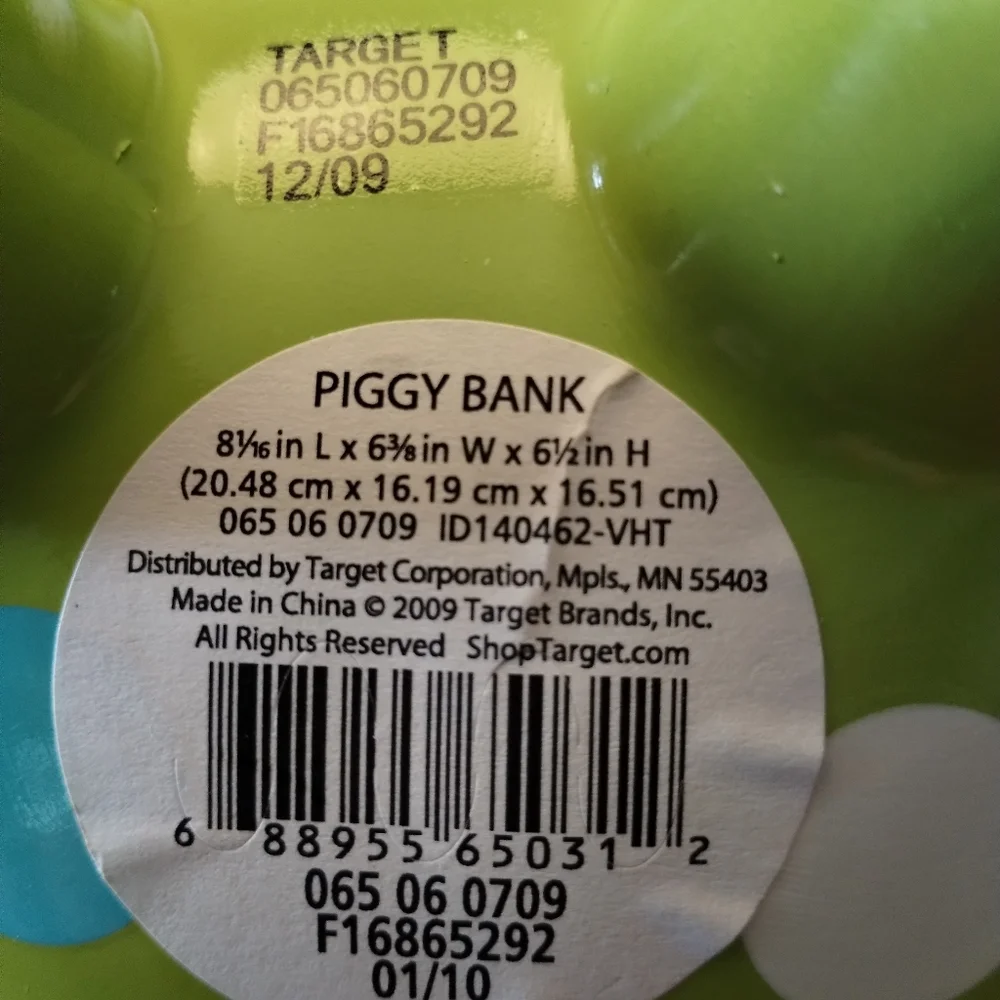 PIGGY BANK CERAMIC GREEN WHITE BLUE POLKA DOT Collectible Target